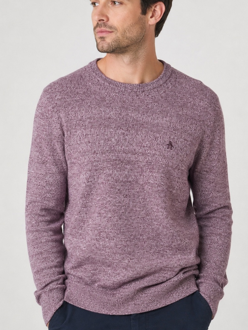 Original Penguin Cotton Heathered Mauve Crewneck Sweater L